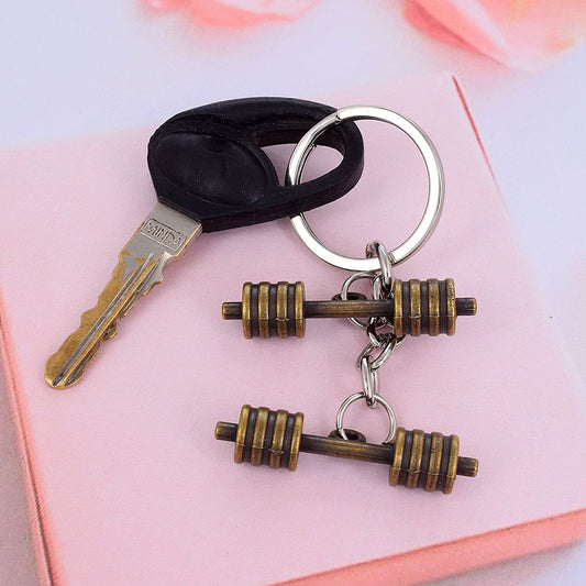 Brass Gold plated Bench Press Double Dumbell Gym Hardwork Keychain Fashion Keyring