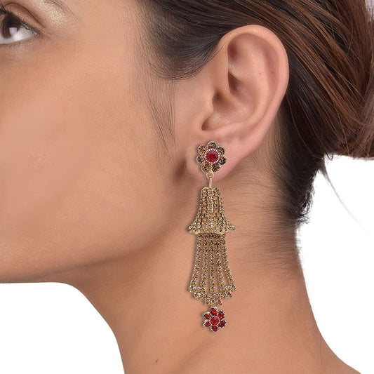 Gold plated Golden CZ long dangler tassled Jhumki Women