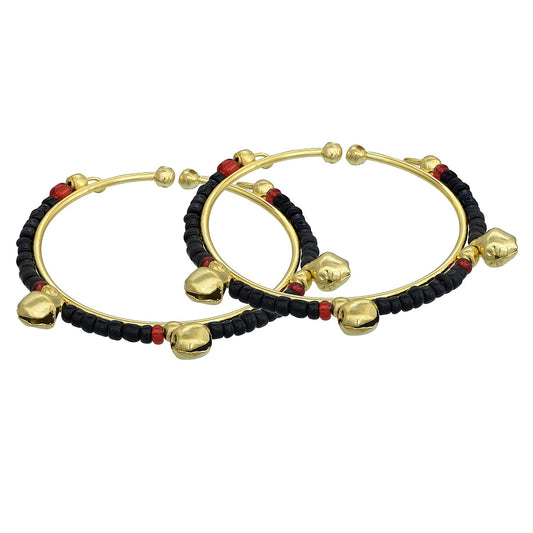 Gold Plated, Black and Red Beads, Free Size Nazariya