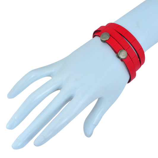 Red Leather Wraparound Belt Bracelet