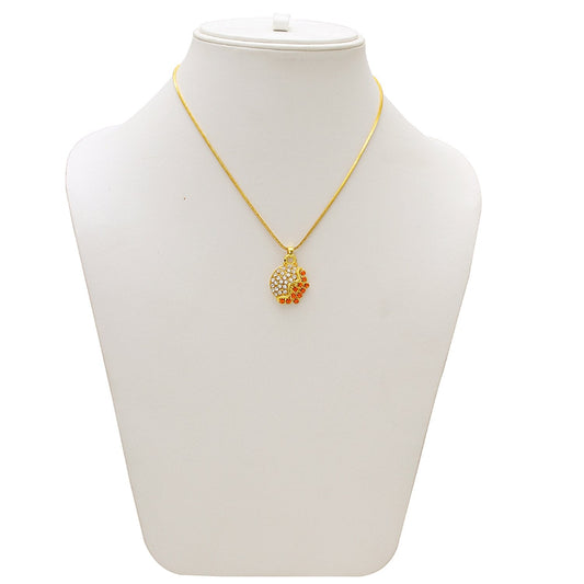 Gold plated White and Rani Pink CZ round shape dailyuse simple sober chain necklace pendant