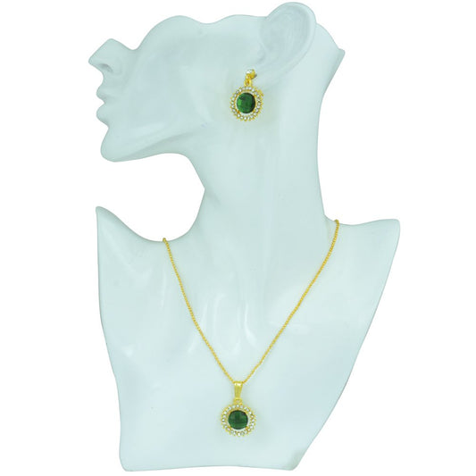 CZ studded Emerald Green Stone Pendant Set