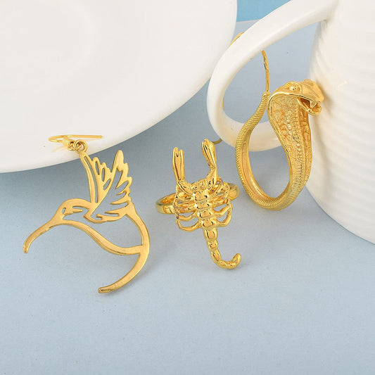 Brass Goldplated Scorpion Eagle Snake Earring fingerring Combo jewellery