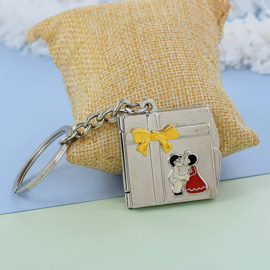 Stainless Steel Cute Couple Book Shape Photo Keychain Gift