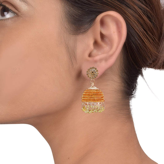 Gold Plated Golden Yellow Crystal beaded,Stylish modern Fashion Jhumki Women earrings