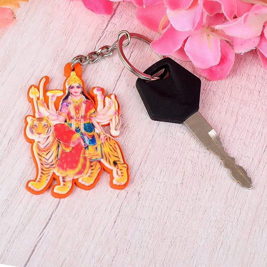 PVC Durga Sherawali Maa Spiritual Red Keychain Hindu keyring