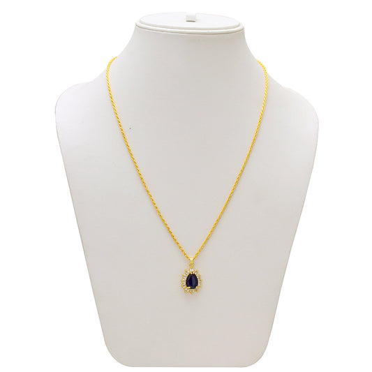 Gold plated CZ titanic blue colour facetted pear shape chain pendant