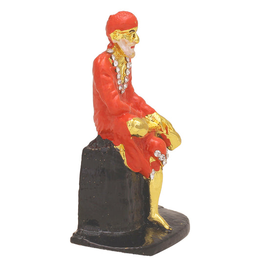 Brass CZ red Colour Sitting Shirdi Sai Baba Idol Photo Home Decor