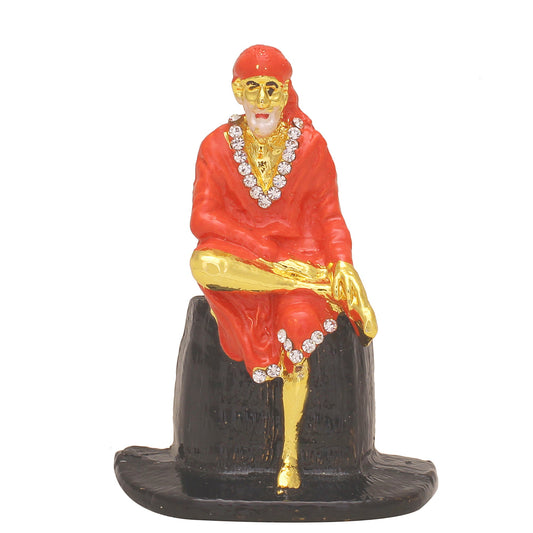 Brass CZ red Colour Sitting Shirdi Sai Baba Idol Photo Home Decor