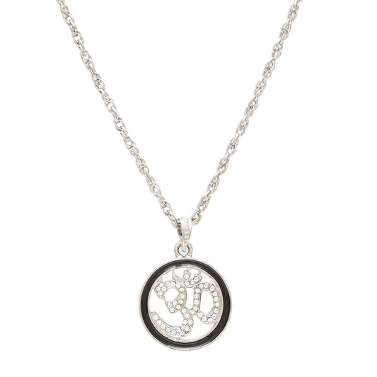 Silver plated Round shape CZ studded OM Pendant