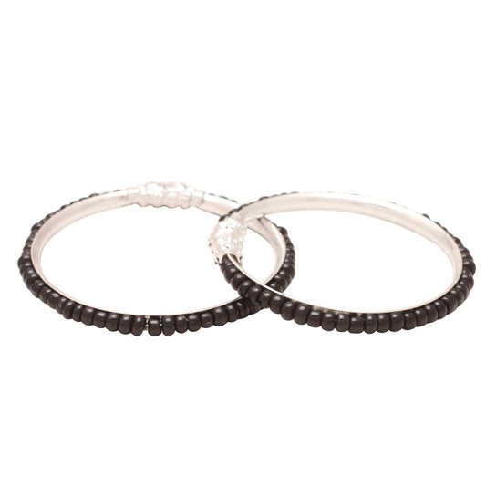 Silver Plated All Black Beaded, Expandable Free Size Nazariya Kada