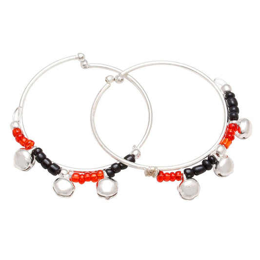 Silver Plated Red and Black Beaded, ghungroo Adorned, Expandable Free Size Nazariya