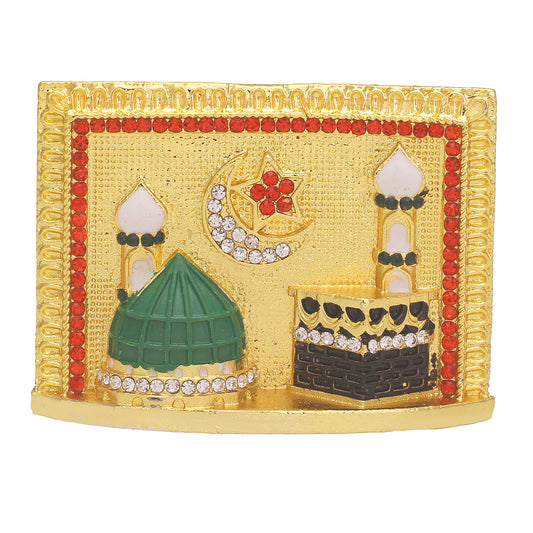 Brass Gold plated CZ studded Mecca Madina Mosque image photo frame stand