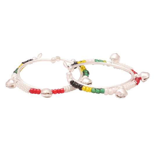 Silver Plated Multi Colour Beaded Expandable Free Size Nazariya