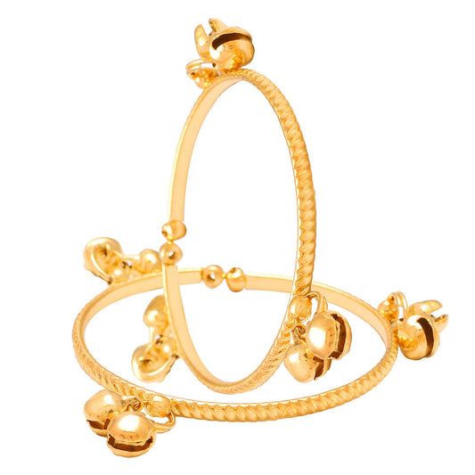 Gold Plated Brass Ghungroo Adorned Expandable Bangle/Kada for Boys and Girls