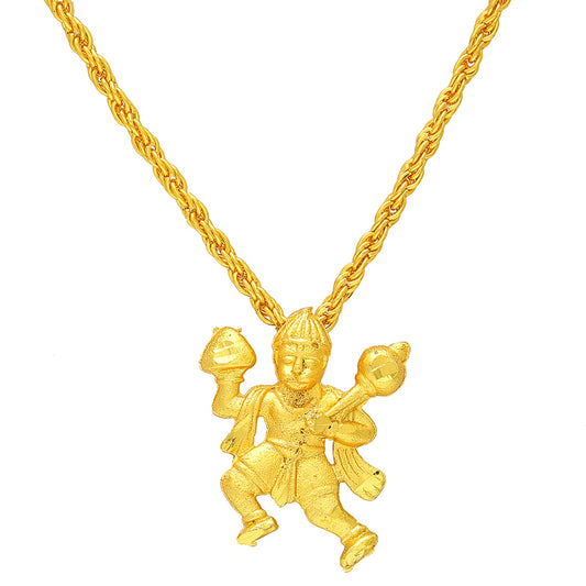 Gold plated Buff finish, Bajrang bali Hanuman chain pendant necklace for Women