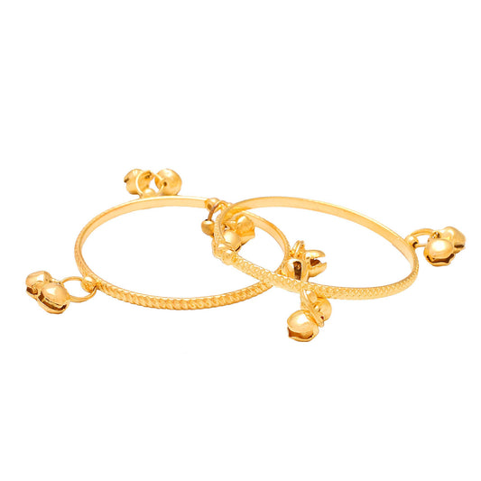 Gold Plated Brass Ghungroo Adorned Expandable Bangle/Kada for Boys and Girls