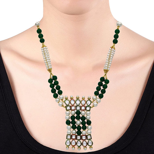 Simulated White and Green Pearls, Kundan Rani Haar with matching earrings necklace set