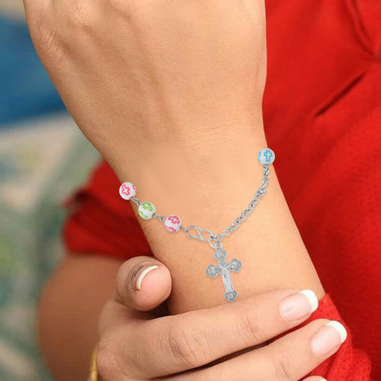 Ceramic Multi-colour Christian Rosary Bracelet (BLKL0999)