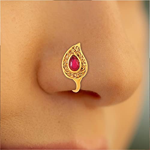 Goldplated Faux Ruby press and wear Nosepin Noseclip