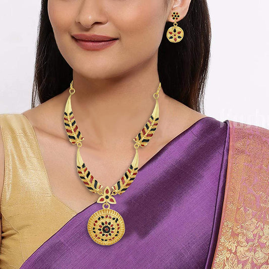 Gold plated Manipuri Round Traditional necklace set Women