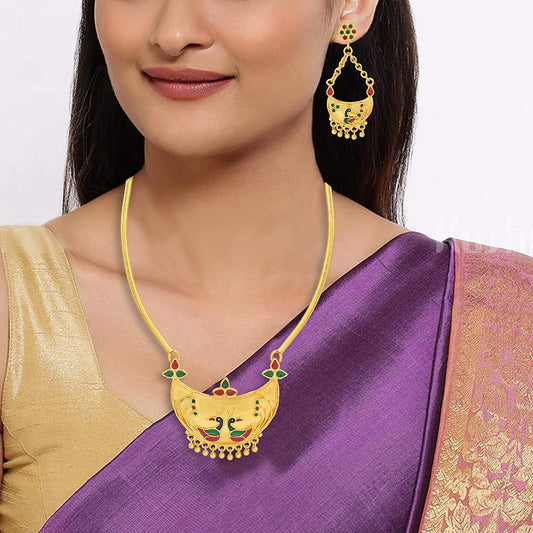 Gold plated Manipuri Peacock design Traditional necklace set Women Stylish