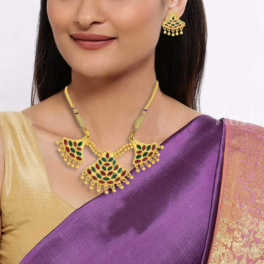 Gold plated Tribal Manipuri necklace set Women Fashion Stylish