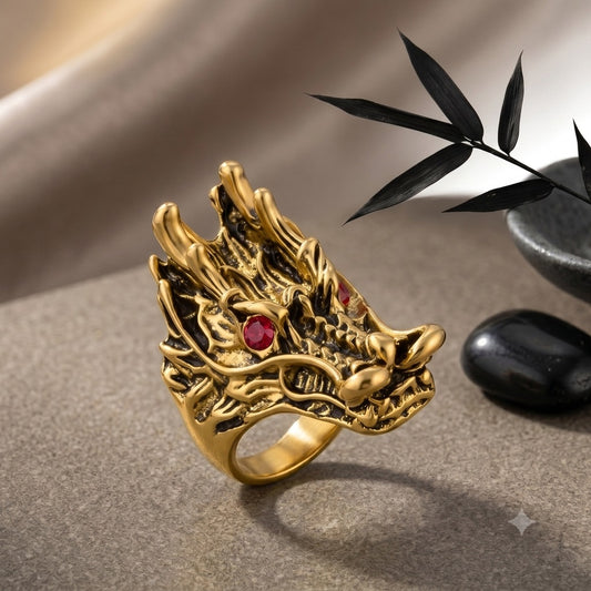 Brass Antique Gold Plated Chinese Dragon Finger Ring (ORRI5447)