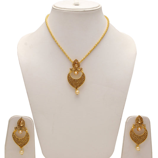 Gold plated Stylish Elegant Champagne colour CZ studded necklace set for Women