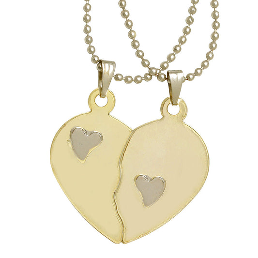 Gold plated High Gloss finish, two Hearts parts, Hearts in Hearts flat chain pendant