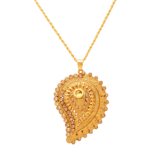 Gold plated kairi (mango) shape Yellow CZ studded, Ethnic Traditional designer chain pendant