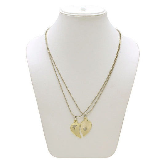 Gold plated High Gloss finish, two Hearts parts, Hearts in Hearts flat chain pendant