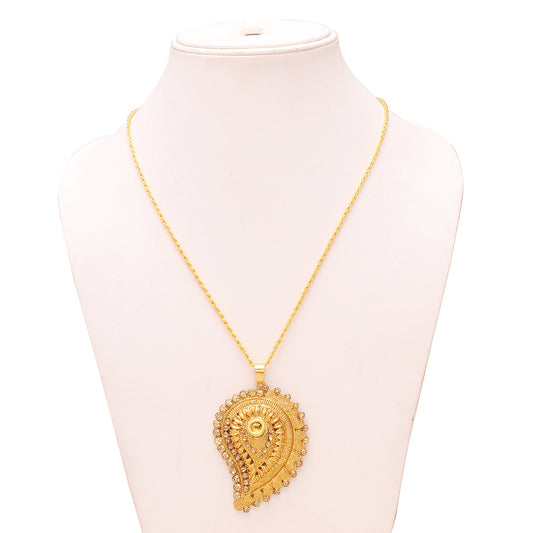 Gold plated kairi (mango) shape Yellow CZ studded, Ethnic Traditional designer chain pendant