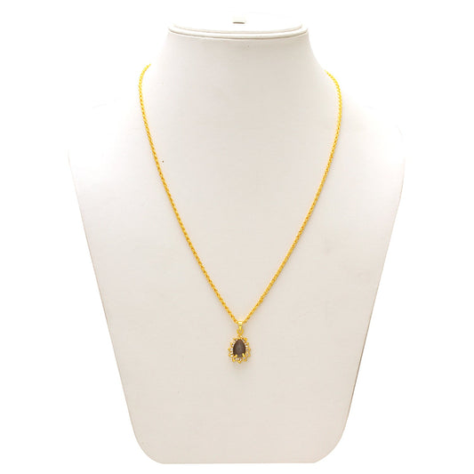 Gold plated CZ studded Grey Catseye Colour, Pearshape stone studded chain pendant