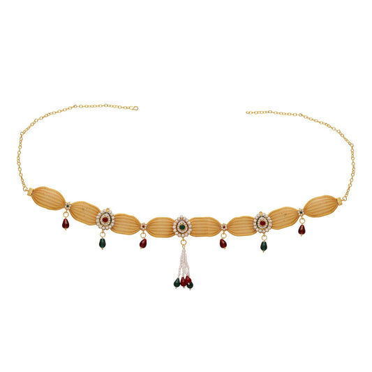 Gold Plated Ethnic Traditional Colourful Crystal & Pearl Studded Broad Stylish Kamarbandh