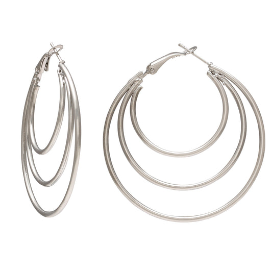 Silver plated Brass, triple ring Hoop bali fashion earrings