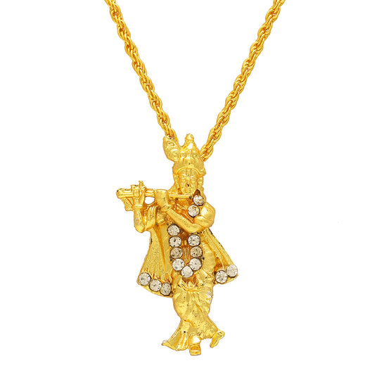 Gold plated Lord Krishna Religious God Pendant with Chain