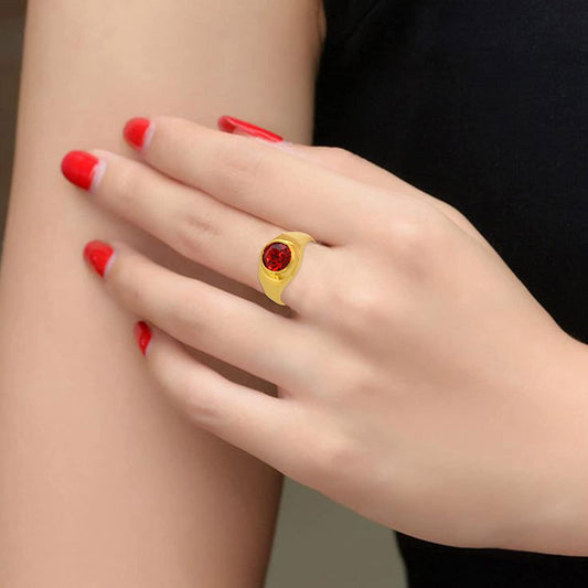 Pure Brass Red Garnet Janurary Birthstone Capricorn Sunsign Fashion Fingerring