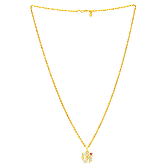 Gold Plated White and Red American Diamond AD Studded OM Chain Pendant