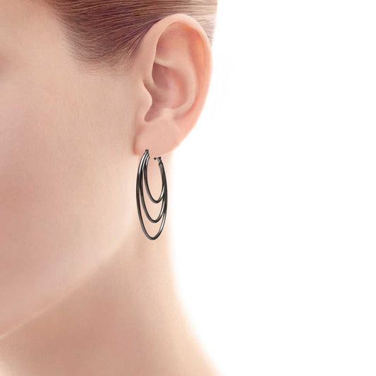 Off-black plated Brass, triple ring Hoop bali fashion earrings