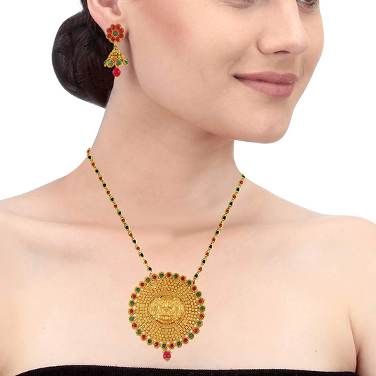 Brass Gold plated, Rasrawa work, Big and Bold Lakshmi Necklace set