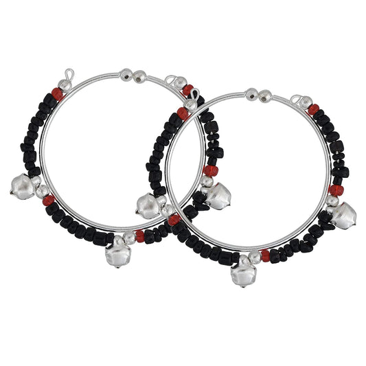 Silver plated, Black and Red beads, free size Nazaria kids jewellery