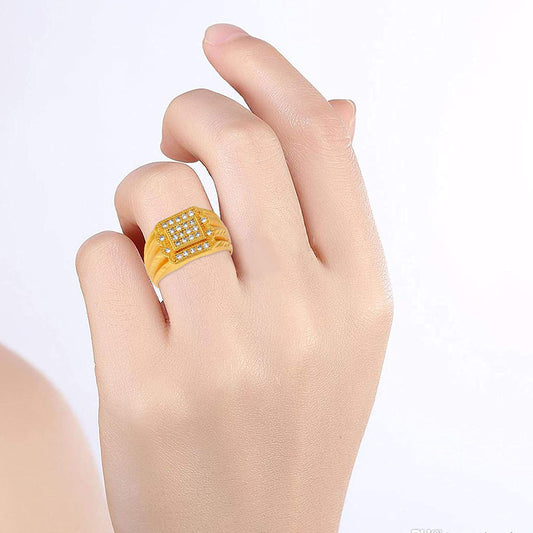 Brass Goldplated CZ Wedding Fingerring Men