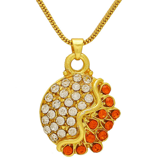 Gold plated White and Rani Pink CZ round shape dailyuse simple sober chain necklace pendant