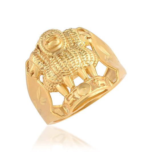 Gold plated India Emblem 3 Lion finger ring (ORSV1701)