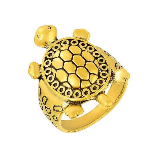 Vastu Jewellery Feng Shui Brass Antique Goldplated Turtle Kachua Tortoise Finger Ring