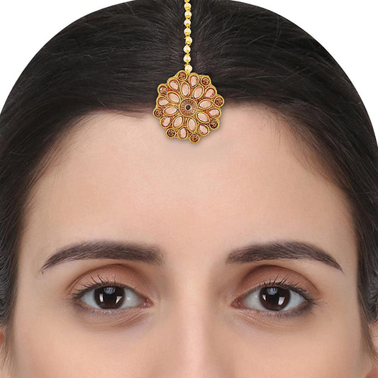 Goldplated Kundan Golden CZ Pearl Strand Raakdi Rajasthani Bindi BORLA