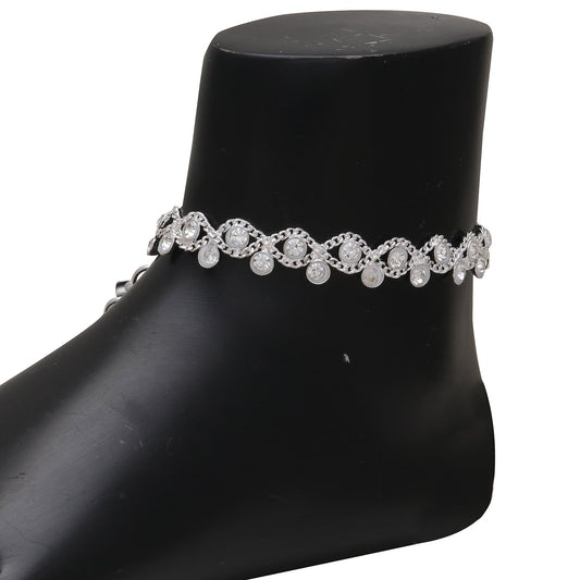 Silver plated CZ studded Stylish Elegant Ethnic traditional Bridal Wedding payal pajeb Anklet Women