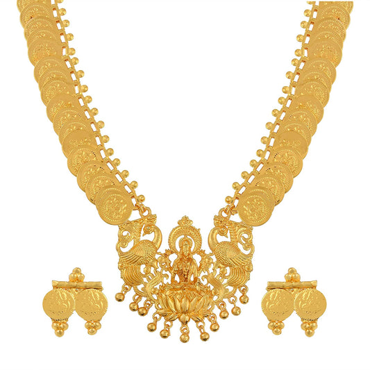 Brass Gold plated Coin Lakshmi Necklace set Women