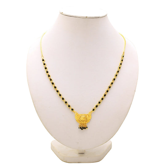 Gold plated, Small and sober, black bead Handcrafted Mangalsutra